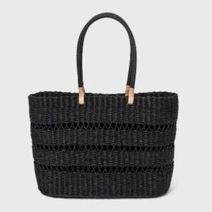 Woven Tote Bag Large Black Gray Beach Picnic Carryall